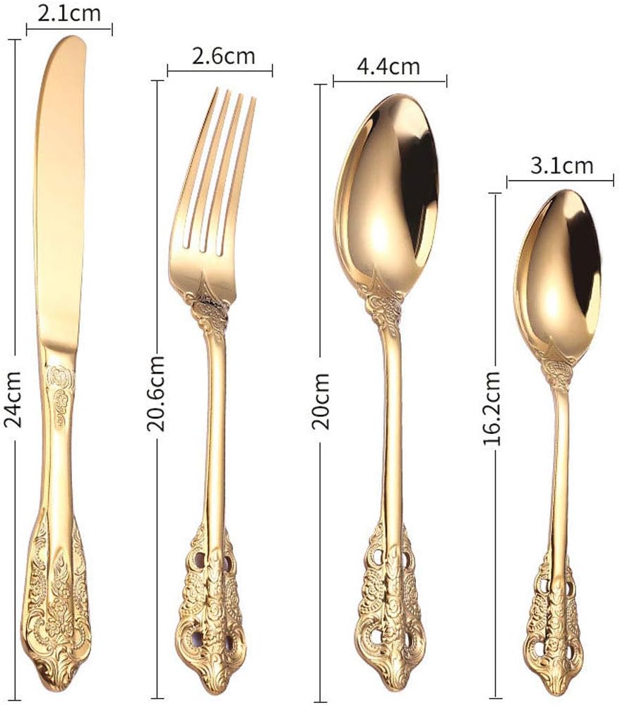 4 Pieces of Stainless Steel Gold-Plated Tableware Mirror Polished Portable Cutlery Set,