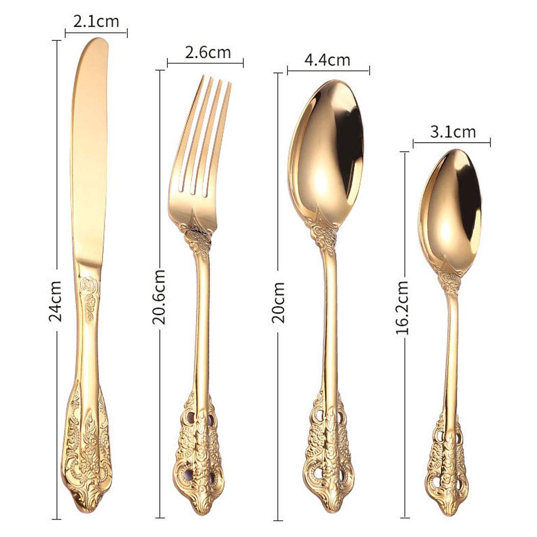 Ensemble de Couverts Portables en Acier Inoxydable plaqué Or Poli Miroir 4 pièces,