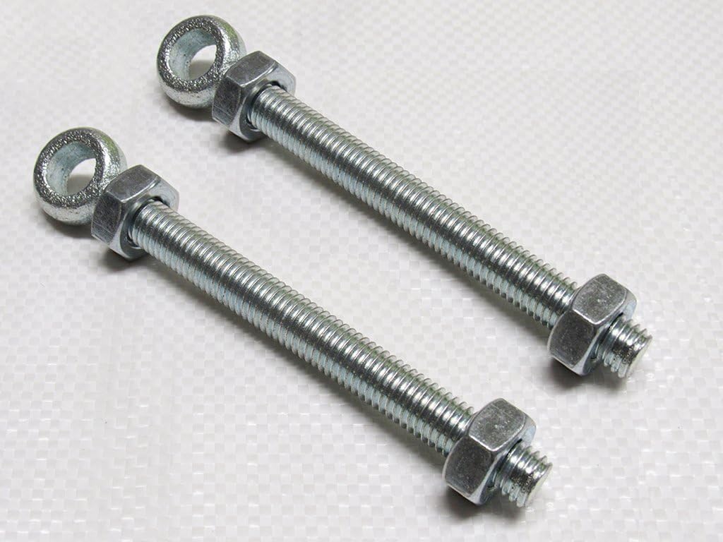 X2 16MM x 150MM Zinc Plated Swing Gate Eye Bolts with 2 Nuts - Bright Gate Hinge Eyebolt