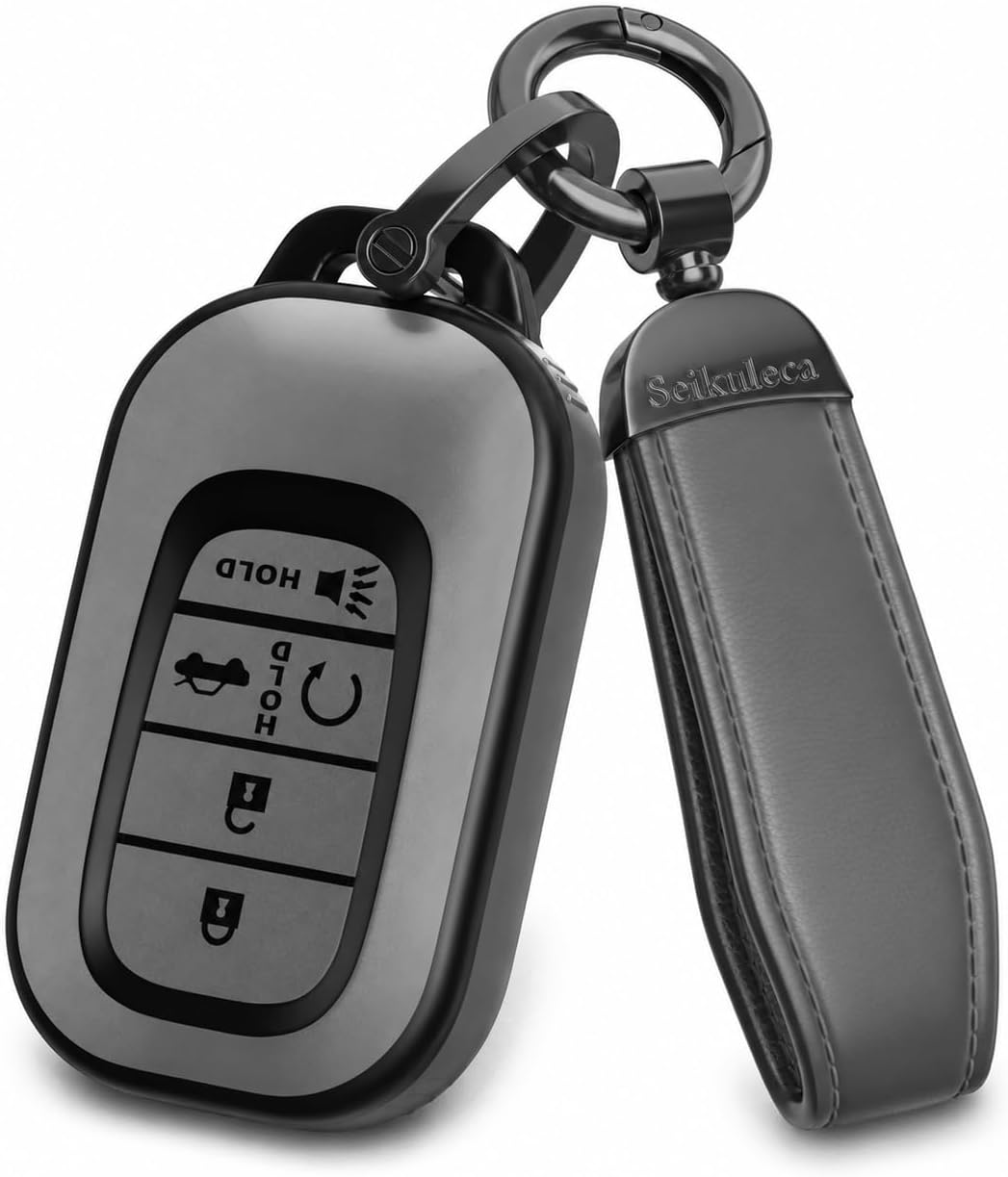 for Honda Key Fob Cover Accessories- Matte TPU Key Fob Cover with Leather Keychain for 2022-2026 Civic Accord HR-V Pilot CR-V, Sport SI EX EX-L (Matte Gray, Model 1)