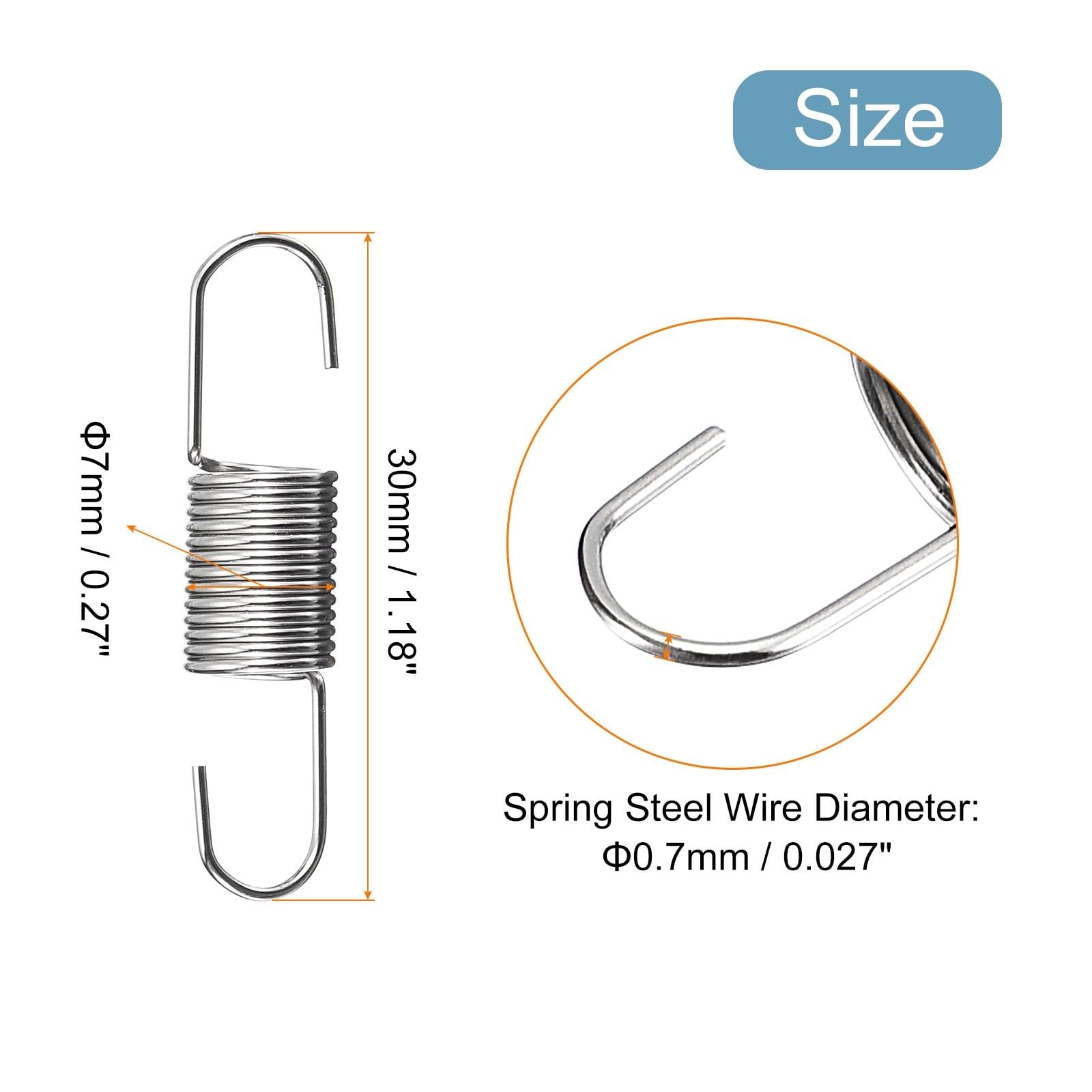 50pcs Wire Diameter 0.7mm Outer Dia 7mm Spring Steel Tension Springs with Dual Hook Extended Spring