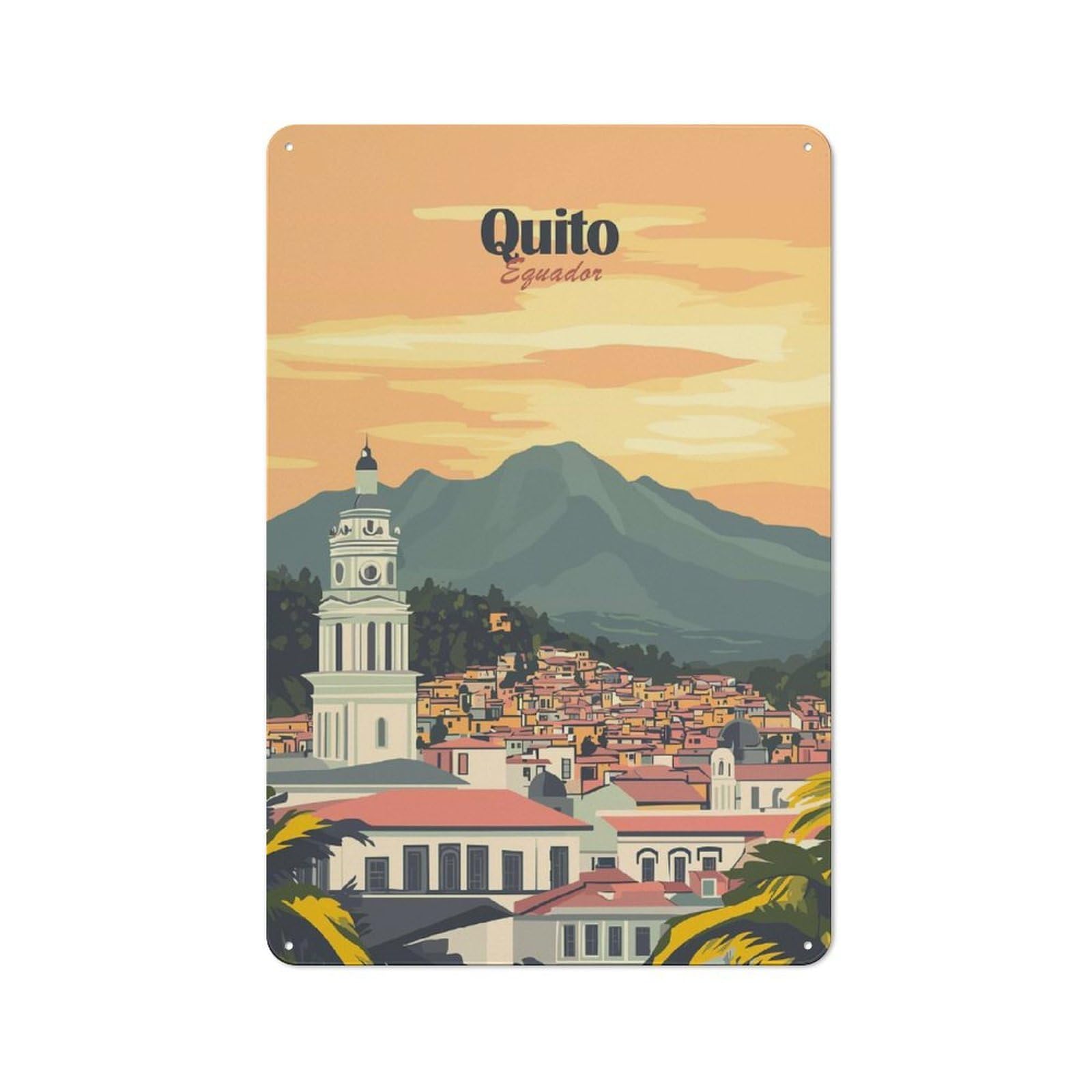 Junmoney Style-19 For Hobby Room Or Studio, Quito Ecuador Cityscape Travel Retro Metal Wall Sign 30X20cm, For Vintage Wall Decor Fans, For Themed Room Decoration