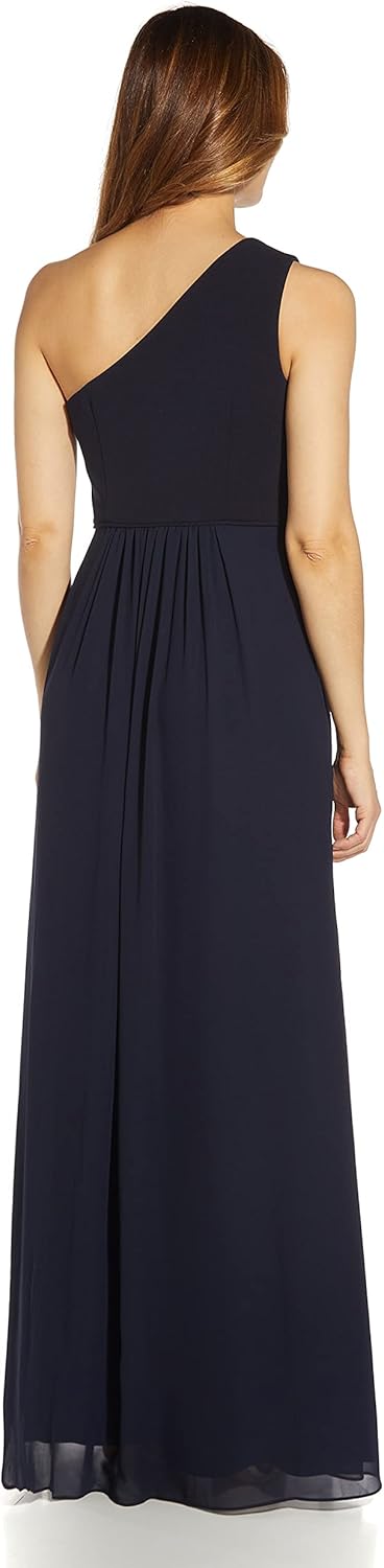 Adrianna Papell Women's One Shoulder Chiffon Gown | Long Evening Gown with Pleated Skirt, Fitted Bodice & Side Leg Slit, Midnight 6 - Image 2