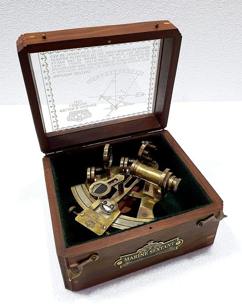 Antiquated Brass Nautical Maritime Sextant for Office & Home Decor Rustic Vintage Sextant with Wooden Box