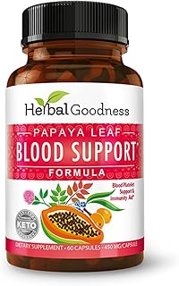 Herbal Goodness Papaya Leaf Blood Support Capsules - Platelet & Bone Marrow Health, Immunity Support & Blood Cleanse - 60/450mg Veggie Capsules (1 Bottle)