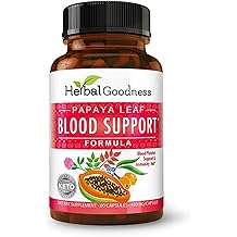 Herbal Goodness Papaya Leaf Blood Support Capsules - Platelet &amp; Bone Marrow Health, Immunity Support &amp; Blood Cleanse - 60/450mg Veggie Capsules (1 Bottle)