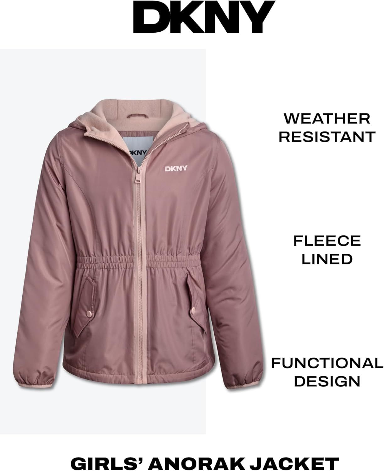 DKNY Girls Fleece Jacket - Polar Fleece Lined Midweight Hooded Anorak Windbreaker - Cozy Outerwear & Winter Jackets for Girls - Image 3