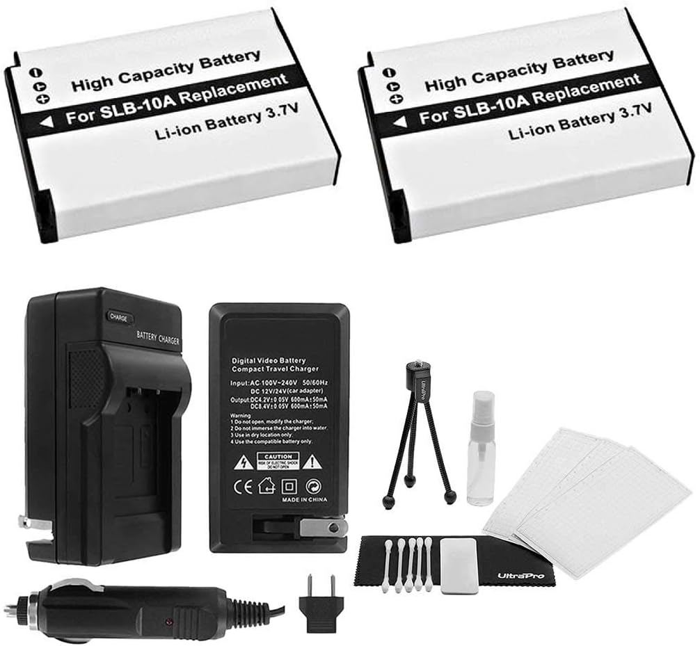 SLB-10A Battery 2-Pack Bundle with Rapid Travel Charger and UltraPro Accessory Kit for Select Samsung Camera Models
