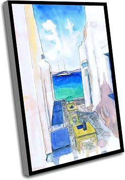 Map Wall Art,Watercolor Landscape Prints,The Office Wall Decor,Mykonos Print,Greece Painting Watercolor Landscape,Master Bedroom Wall Decor,Coastal Wall Art,8x12 Inch Framed Wall Art