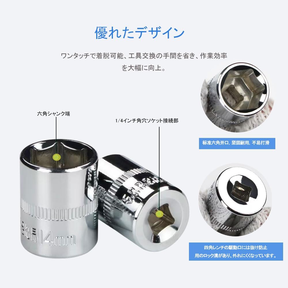 GOODCHI ソケットレンチ セット 工具 差込角6.3ミリ(1/4インチ) 46点 入門用 自動車修理ツール 自転車修理 点検 DIY 方便 専用収納ケース付き