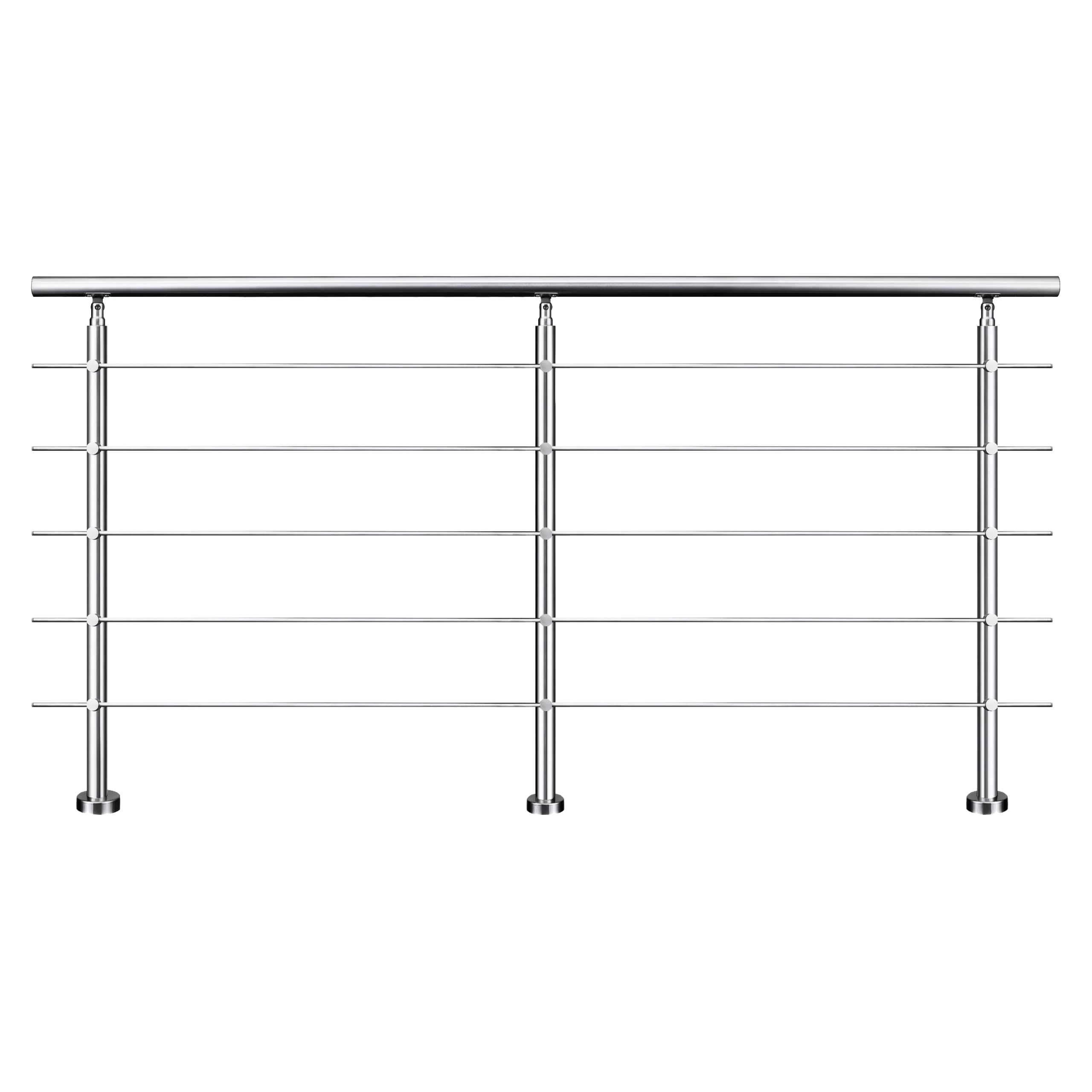 5-Bar Silver Stainless Steel Stair Handrail Safety Guardrail