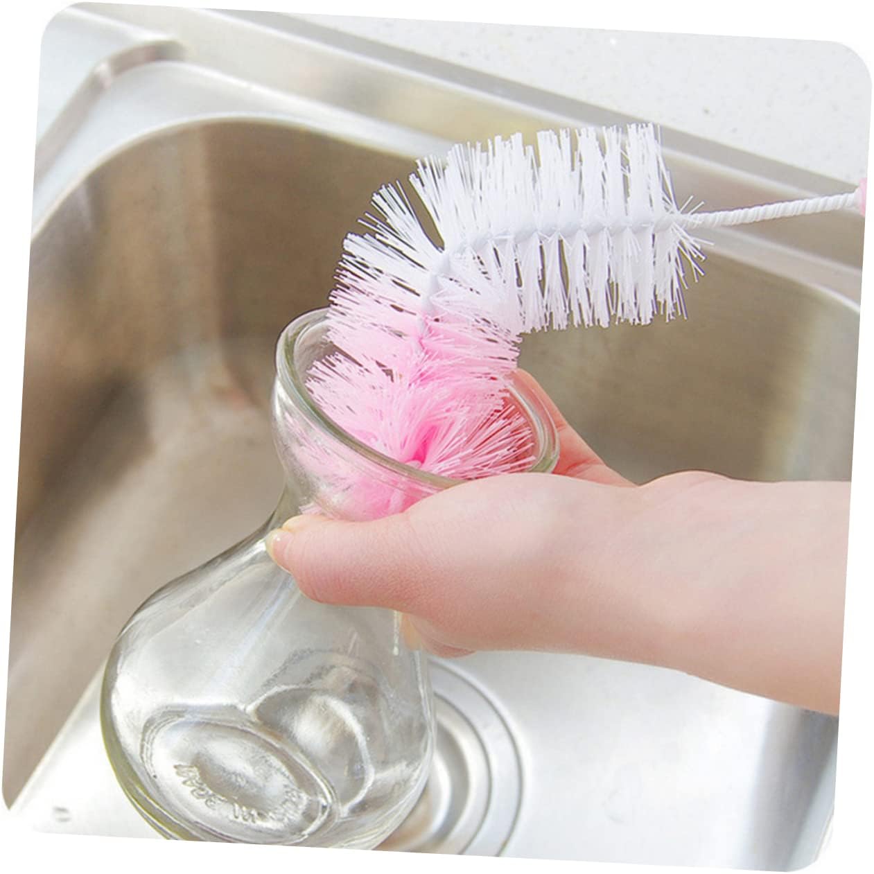 GLEAVI 6pcs Colorful Flexible Bottle Cleaning Brush Long Stainless Steel Handle Round Head Design for Washing Bottles Mugs and Wine Random Colors
