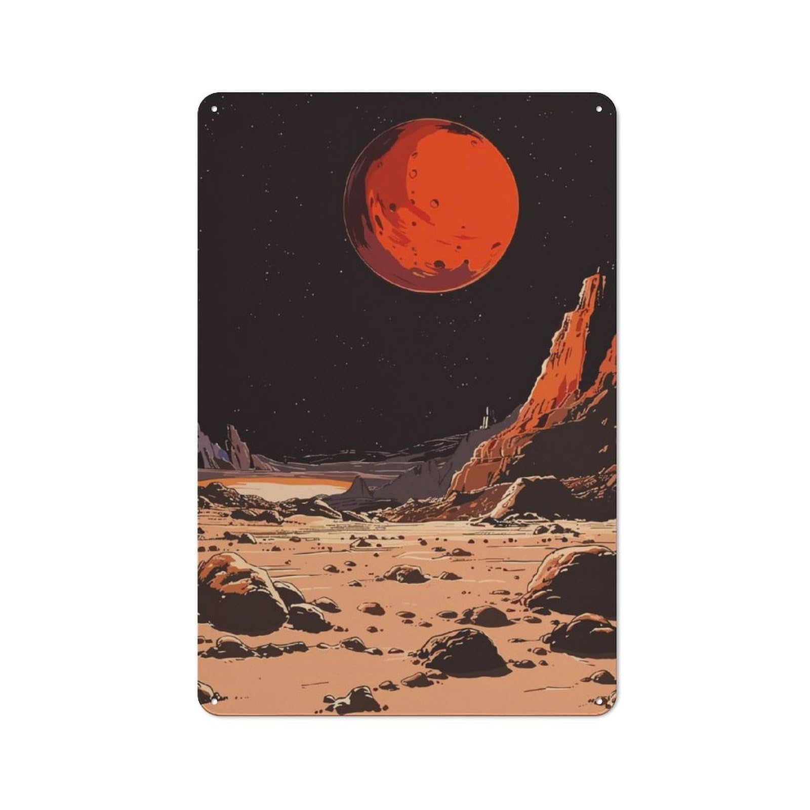 Junmoney Red Planet Tin Wall Plaque 30X20cm With For Hallway Wall, For Home Interiors, Feature Walls And Decorative Displays