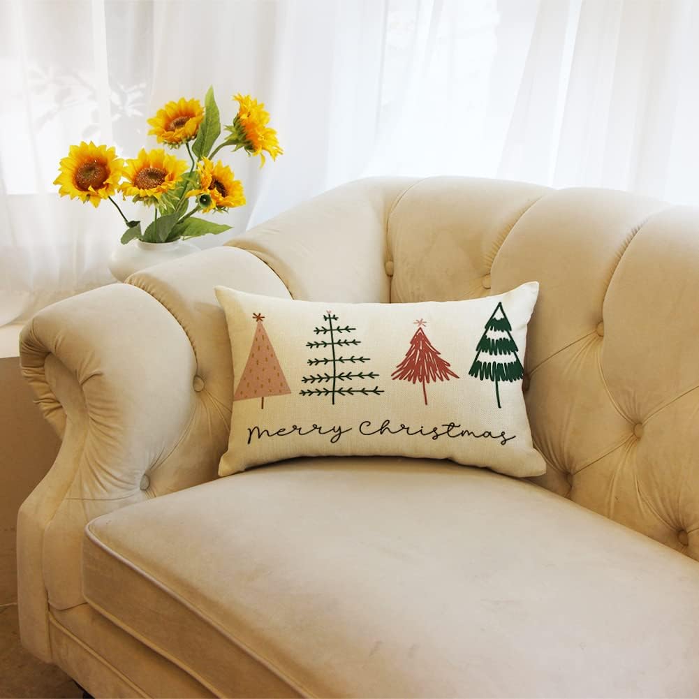 Watercolor Christmas Tree Throw Pillow Cover