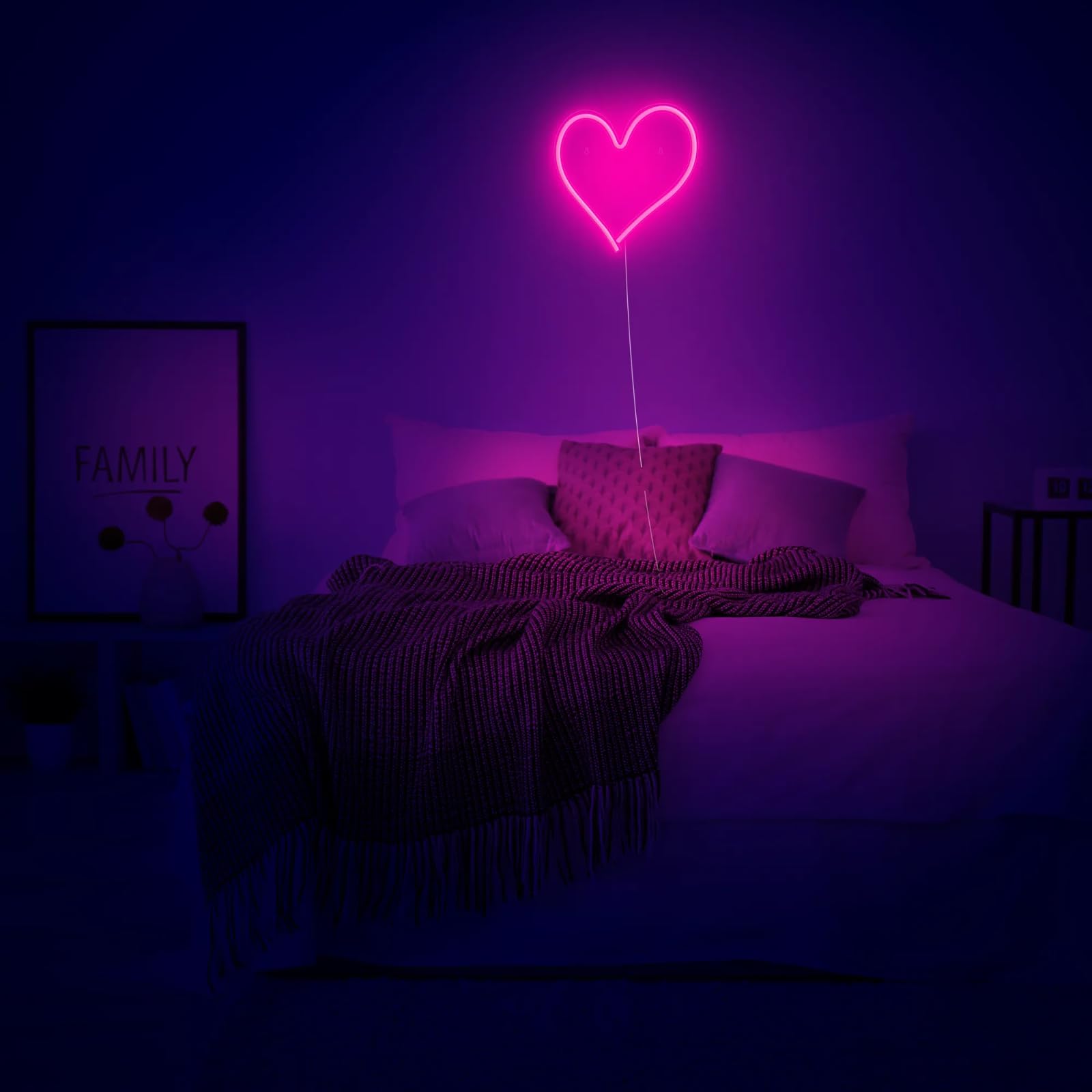 Incredible Novelties - Letrero de luz LED de neón en forma de corazón, 13 x 12.5 x 0.8 pulgadas, alimentado por USB, cable de 6.5 pies. No requiere herramientas. Peso ligero. Luces LED vibrantes