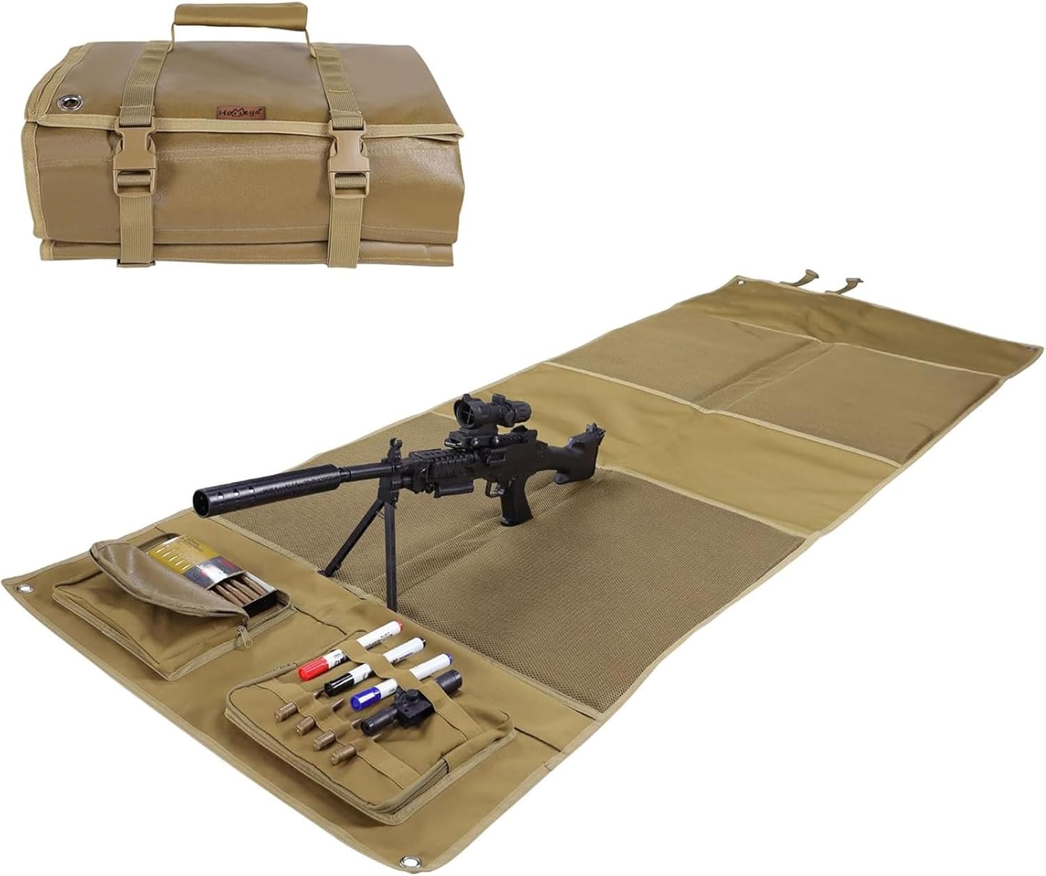HOMEYA Extra Large Prone Shooting Mat - Waterproof 1000D Nylon Padded Roll-Up Tactical Mat with Bipod Holder & Pockets for Range Hunting
