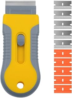 シール剥がし スクレーパー ガラススクレーパー ポケットスクレーパー 安全スクレーパー ガラス汚れ落とし ガラス掃除壁面の付着物のかき落とし ブレードカバー付き ２種類の 替刃付（プラスチックブレード5個、ステンレスブレード5個） ステッカー/シール/ラベル/接着剤剥がし