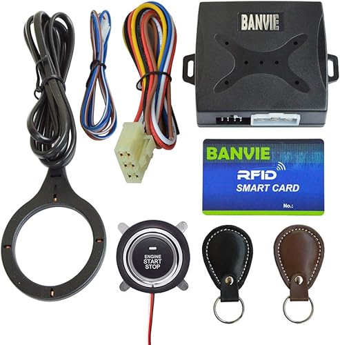 BANVIE Kit de encendido de llave de cuero para coche, interruptor de botón de parada de arranque del motor, sistema sin llave con llave de cuero