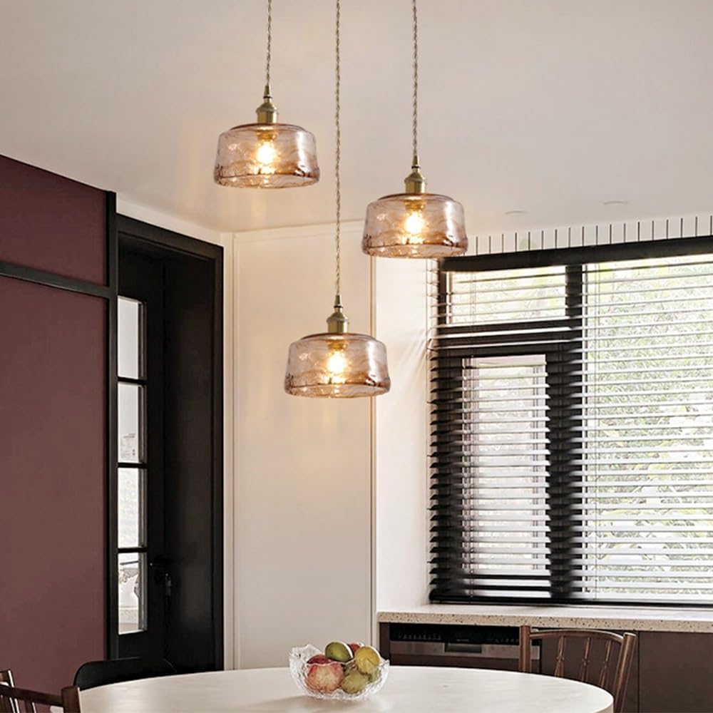 Lampadario Piccolo in Stile Nordico retrò, lampade a Sospensione in Vetro per Interni, Lampada a Sospensione Rotonda Color Ambra dal Design Creativo e Personale, Lampada da soffitt