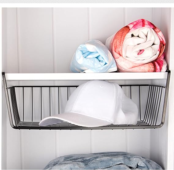 Undershelf Storage Basket Under Shelf Wire Basket Household Metal Under Shelf Hanging Storage Bin Basket Slides Under Shelves for Storage Space Saving for Kitchen Pantry Bookshelf (Medium, 2 PCS)