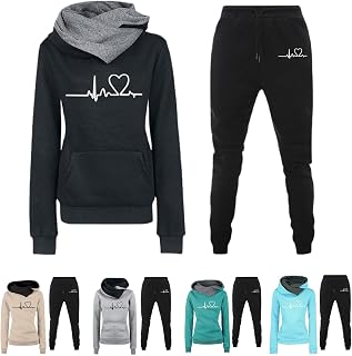 2 Piece Women Jogging Sportswear | Heartbeat Print Hoodies Tracksuits Women | Casual Jogging Trousers Sweatsuit for Running Yoga Sports