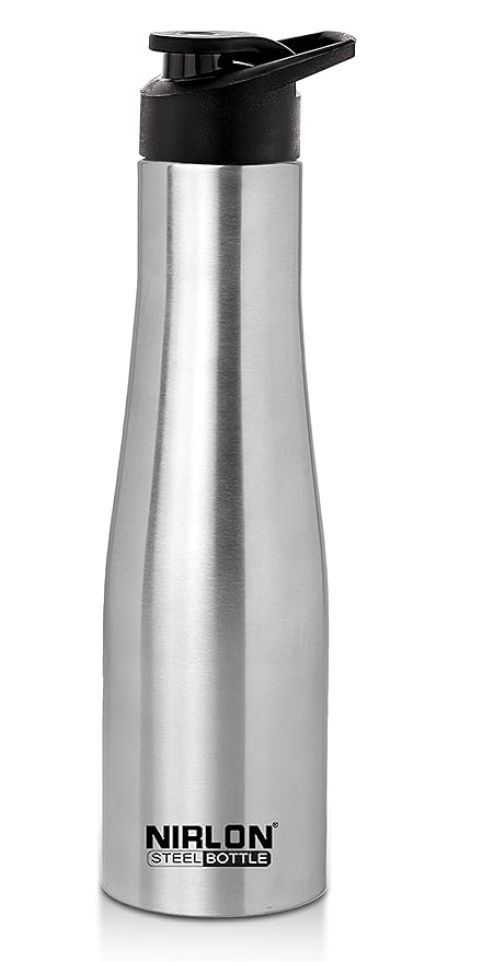 NIRLON Tall Bell Single Wall Stainless Steel Water Bottle 1000ml, Water Bottles for Fridge, School,Gym,Home,Office,Boys, Girls, Kids, Leak Proof(Silver Colour|Sipper Cap|Set of 1)