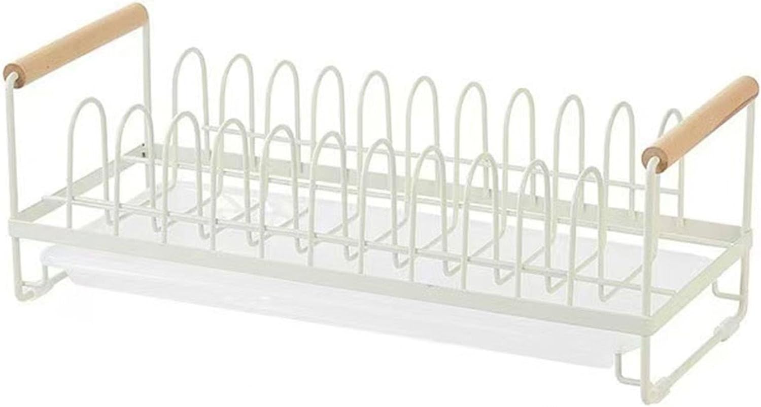 Well Home MOBILIARIO & DECORACIÓN Dish Drainer for countertop in White Steel with Wooden Handles 40x18x16cm