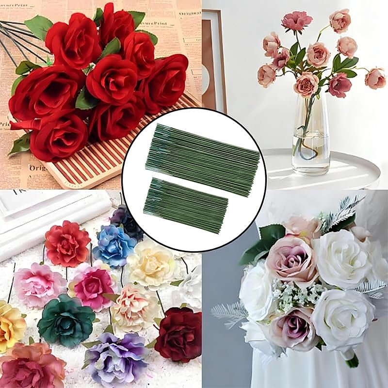 100 Pcs Green Floral Wire Stems 17CM & 25CM Plastic Flower Rods, Ideal for DIY Bouquets, Wedding Decor, Crafts and Florist Arrangements