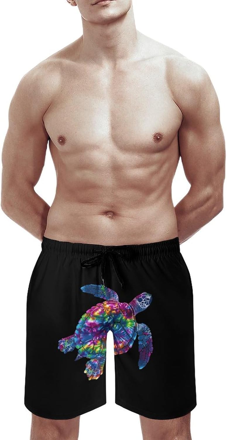 Tie Dye Turtle Casual Men's Swim Trunks Novelty Summer Beach Shorts Swimwear with Pocket