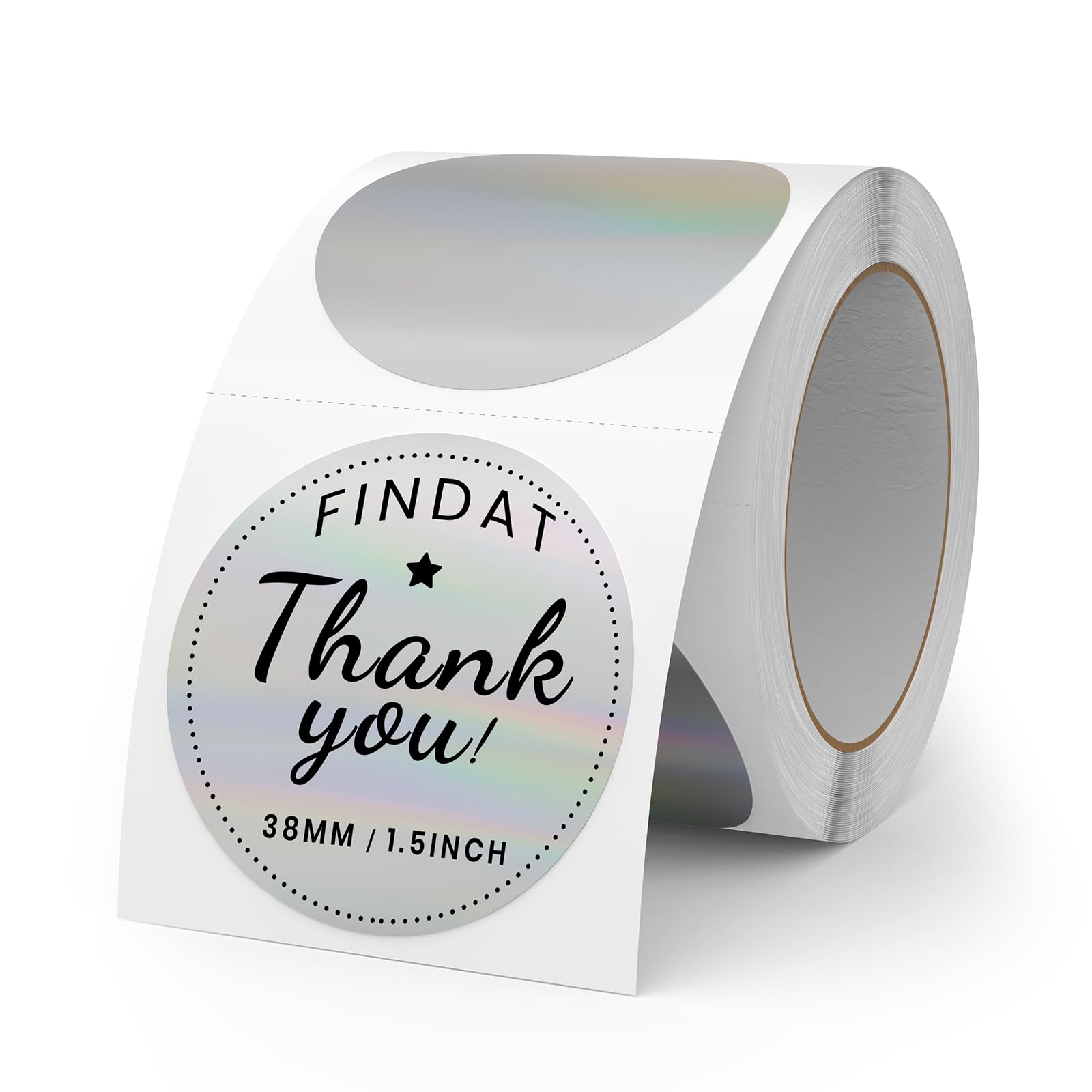 Holographic Thermal Labels 1.5 Inch Silver Round Stickers Vinyl Waterproof Removable Self-Adhesive Name Tags for QR Code Barcode DIY Logo 300 PCS