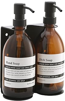 Glass No-Drill Wall Mounted Shower Soap Dispenser, Hand Soap Dispenser with Adjustable Stainless Steel Holder for Bathroom and Kitchen-(Black 1 Chamber, 18 OZ)