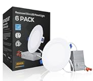 6 Inch Slim LED Recessed Lighting with Junction Box&comma; CRI90 Aluminum Dimmable 12W Ultra-Thin Recessed Light&comma; 3000K Warm White&comma; 1100LM Basic Series LED Downlight&comma; ETL & FCC&comma; Pack of 6