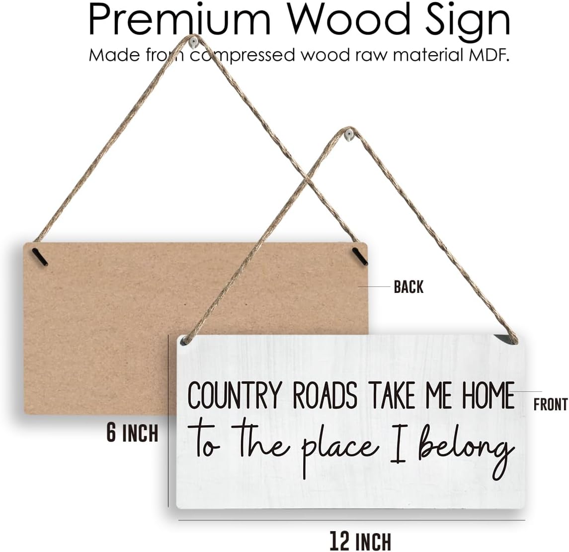 Vintage Country Roads Take Me Home Wall Sign Decor for Home Living Room Farmhouse Country Sign with Wood Wall Art Decor 12 × 6 Inch - Image 2