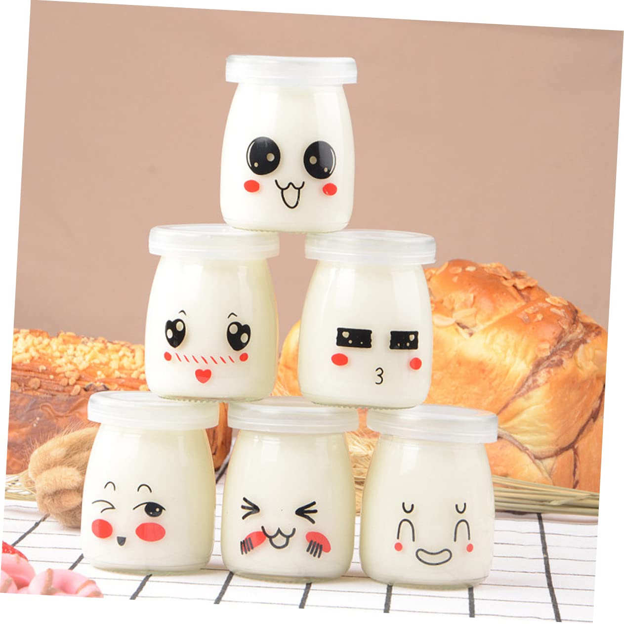 Pots de Yaourt en Verre 200ml Lot de 6, Réutilisables Résistants Chaleur