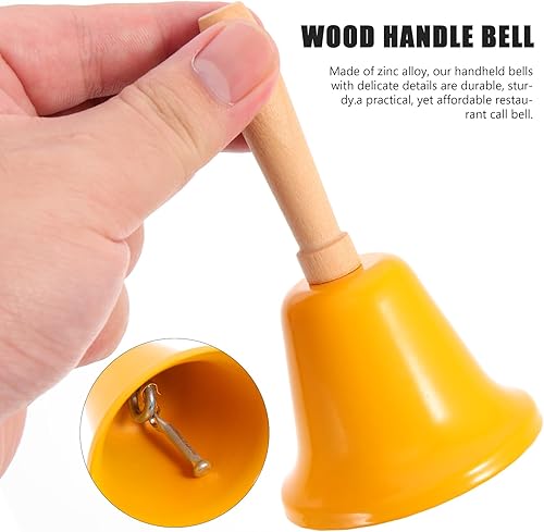 Miniatura 4 de MAGICLULU Campana de llamada de Navidad con mango de madera, campana de mano sólida para decoración de cena de Navidad, color amarillo