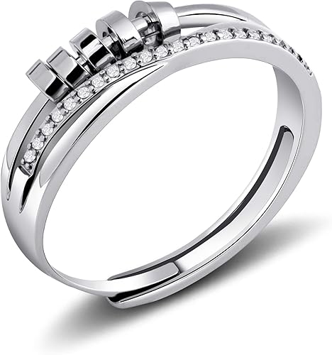 Desnuage Adjustable Zircon Ring for Women - Sterling Silver Open Statement Ring 
