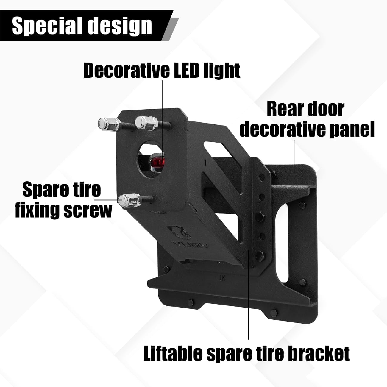 Vijay Adjustable Spare Tire Lift Compatible with 2007-2018 Wrangler JK/JKU Heavy Duty Spare Tire Carrier up to 43 inches Spare Wheel Holder Rack Mount Relocation