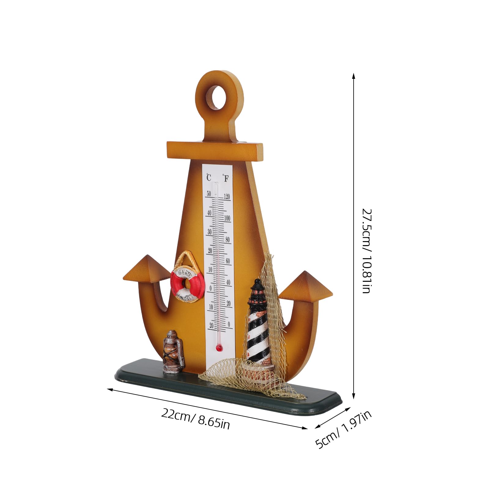 Abaodam Termometro da Tavolo Nautico Scultura Ancora in Stile Retrò, Decorazione per Interni ed Esterni, Indicatore Temperatura Affidabile per Casa, Ufficio e Giardino