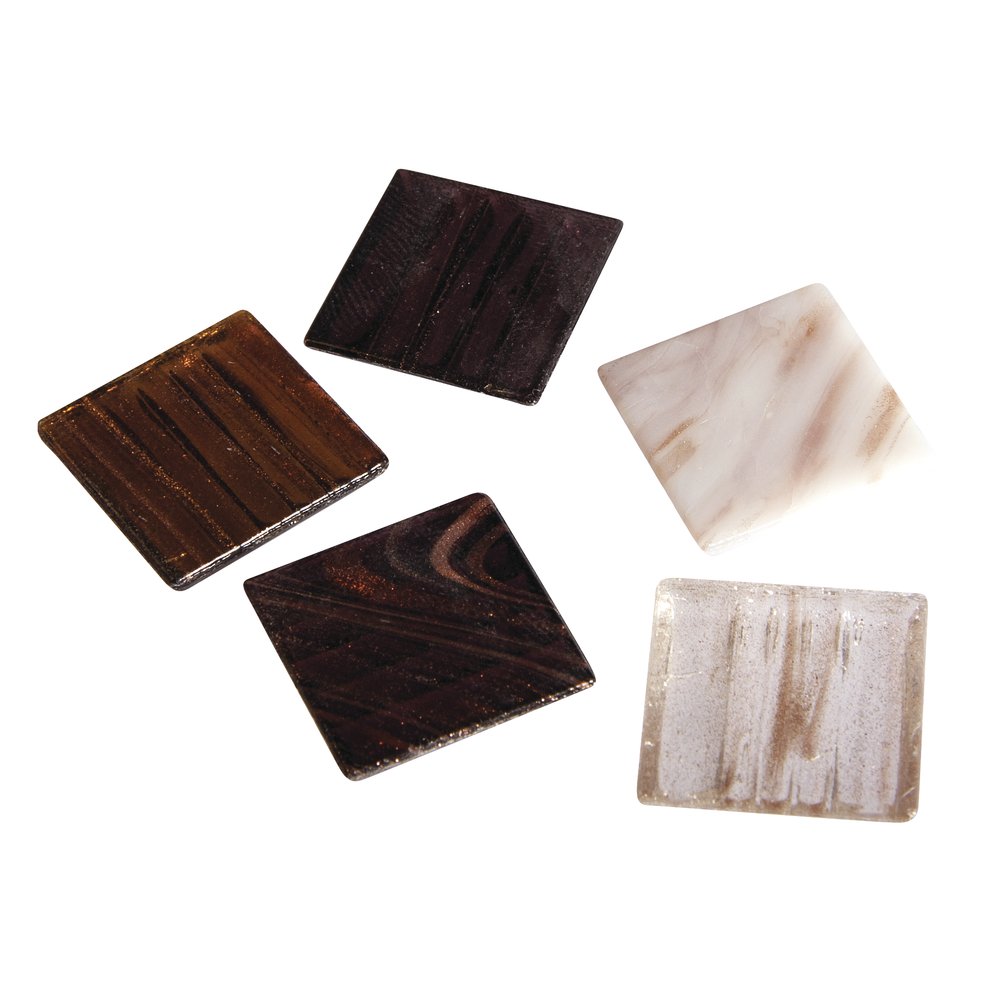 Rayher ArtDecor Glass Mosaic Tiles for Arts and Crafts, Brown Tiles with Marble Finish, square-shaped, assorted colours, 2x2cm, 500g, 1453431