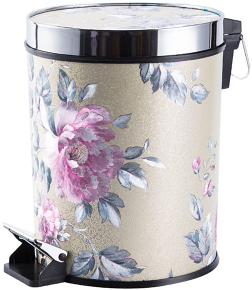 OSCCAR Trash Can Decorative Waste Basket Retro Waste Bins with Pedal and Lid Round Step Trash Can Large