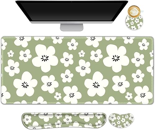 Miniatura 24 de Juego de alfombrilla de mouse grande para juegos, 4 en 1, alfombrilla de escritorio extendida para teclado con reposamuñecas, juego de alfombrilla