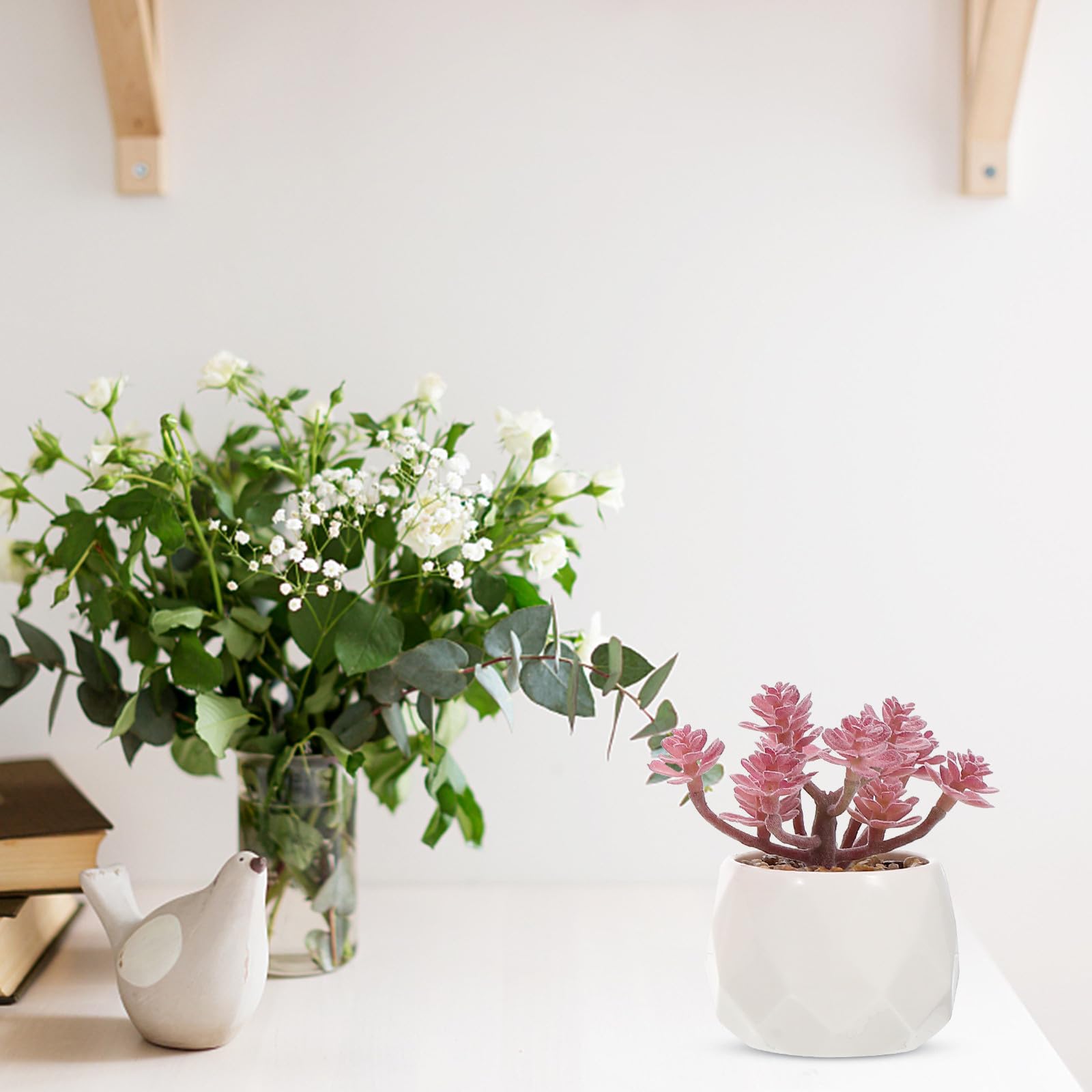 Housoutil Décorations de Plantes Succulentes Artificielles Bonsaï Lot de 4 Pièces Plantes en Pot Simulées Décor Intérieur Ornements de Bureau Décو Maison