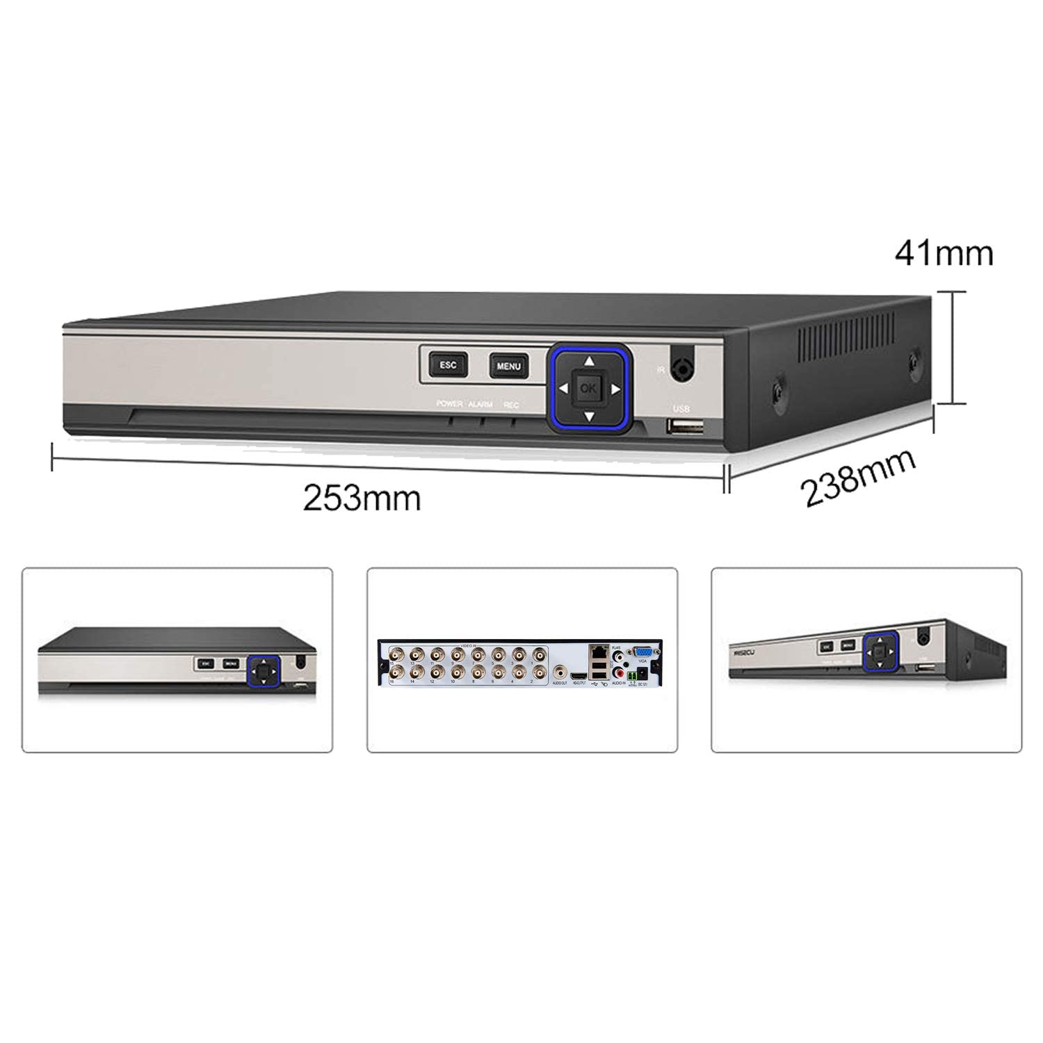 16CH 5M-N/1080N Full High Definition Hybrid für AHD/TVI/CVI/Analog/Onvif IP DVR H.265 CCTV Videorecorder P2P Fernüberwachung für Home Security Überwachungssystem Kamera (ohne HDD)