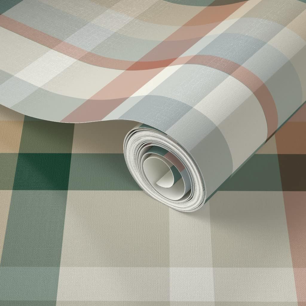 Peel & Stick Wallpaper 3ft x 2ft - Autumn Plaid Neutral Classic Check Tartan Fall Scottish Scotland Custom Removable Wallpaper by Spoonflower