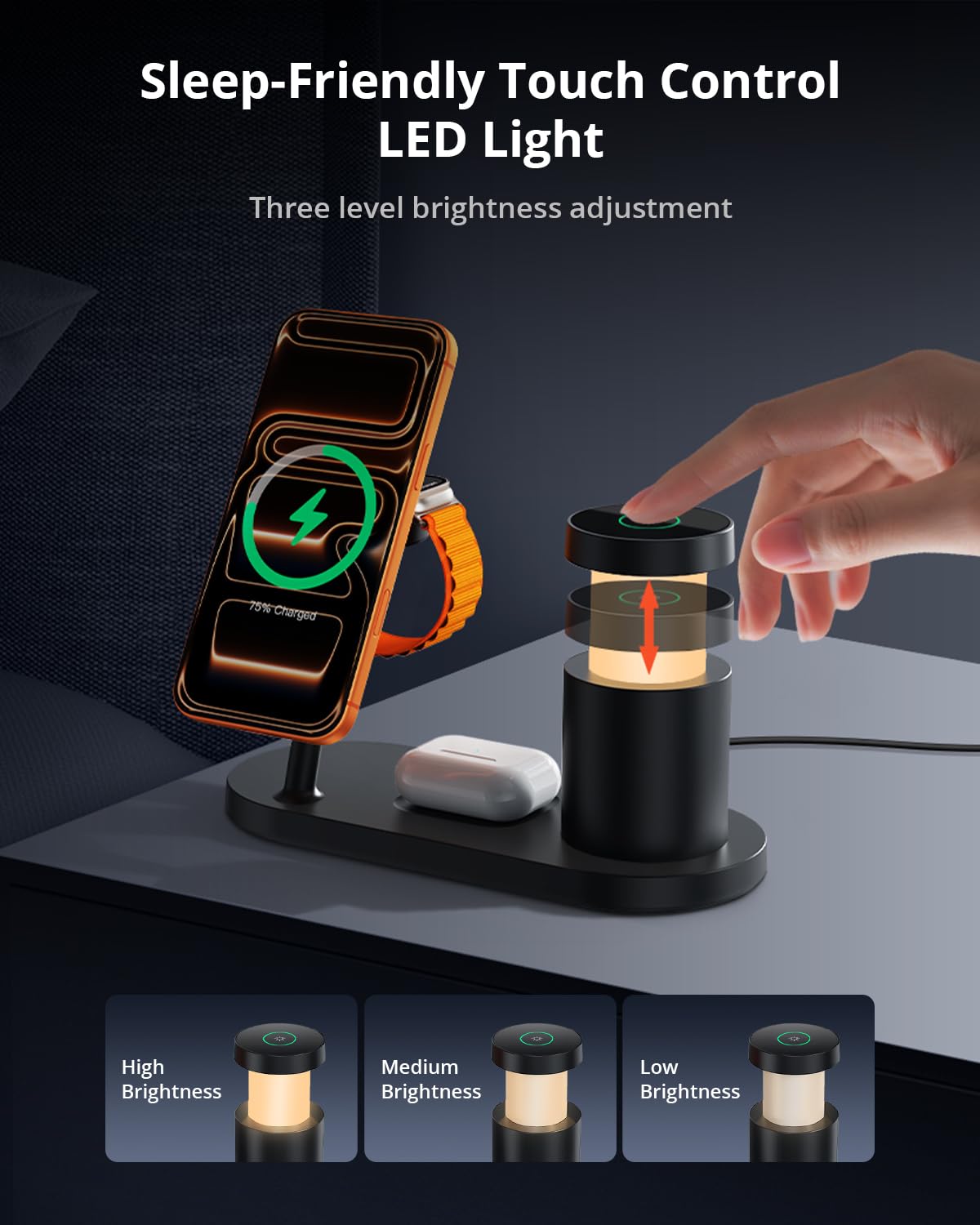 GEEKERA 25W Fast 4-in-1 Ladestation: Mag-Safe kabelloses Ladegerät, induktive Schnellladegerät mit Nachtlicht für iPhone 17 16 15 14 13 12, Apple Watch 11-2, AirPods, inkl. Ladekabel & 45W Netzteil
