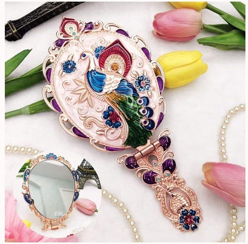 Vintage Hand Mirror,Hand Held Mirrors, Dressing Table Vintage Fold Makeup Mirror, Both Use of Hand and Dressing Table Mirror Creative