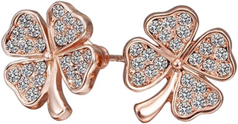 Prestep Rose Gold Plated 4 Leaf Clover Inlaid Rhinestone Earrings