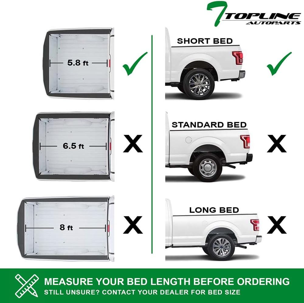 7422442761777 Compatible with 2014-2018 Chevy Silverado/GMC Sierra 1500 5.8 Feet (68") Short Bed Low Profile Hard Tri 3-Fold Aluminum Truck Bed Tonneau Cover