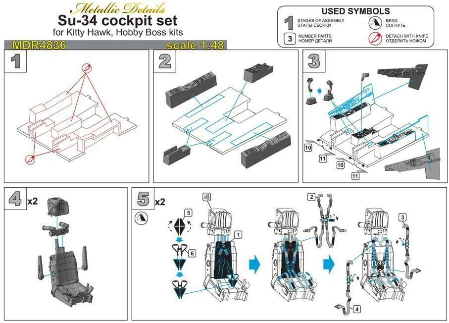 Bundle Metallic Details 1/48 MDR4836+MDR4844 Su-34 Jet nozzles+Cockpit Set