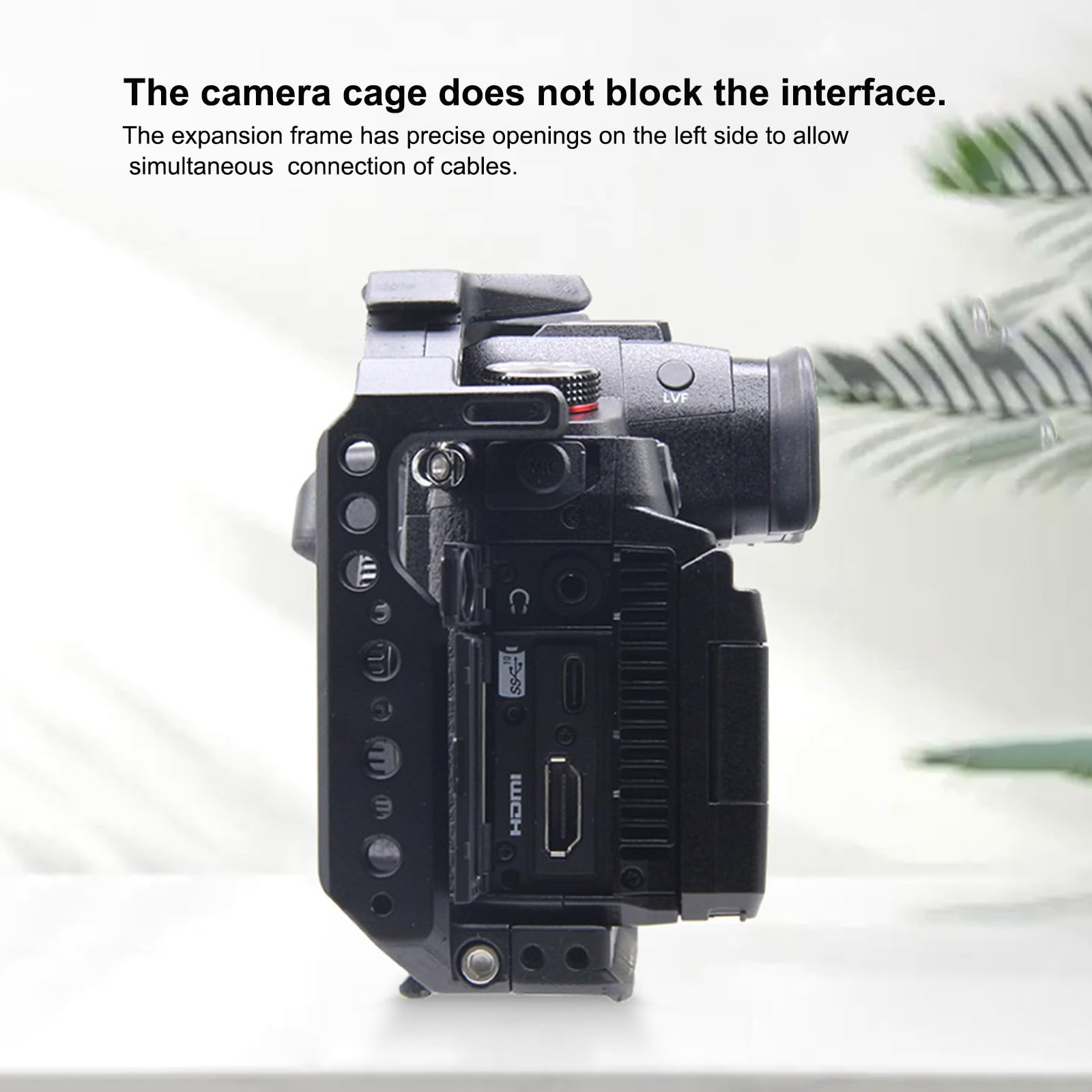 Jaula de video profesional para Panasonic LUMIX GH6 – Plataforma de aluminio de acceso completo con roscas de 1/4 pulgadas y rejillas de ventilación de refrigeración (compatible con rieles